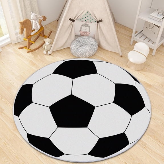 Tuzlier Round Soccer Rug, Sport Themed Area Rugs, Soft Non-Slip Machine Washable Soccer Themed Room Decor for Kids Bedroom Playroom, 47 Inch