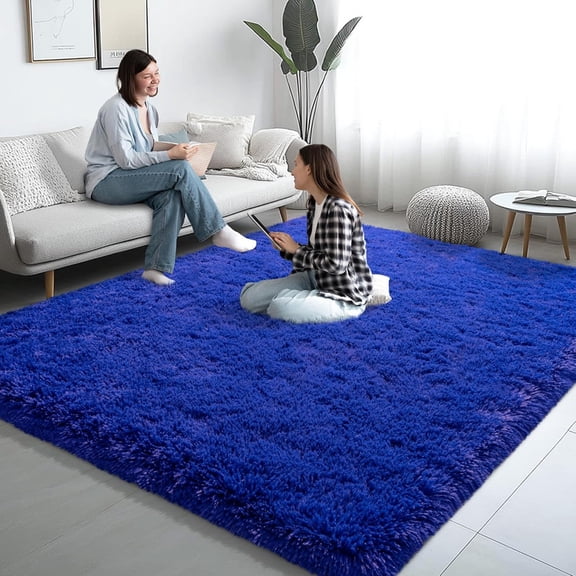 Tuzlier Soft Fluffy Shag Area Rug, 4x6 Modern Plush Carpet for Bedroom Living Room, Washable Non-Slip Fuzzy Nursery Rug, Bright blue