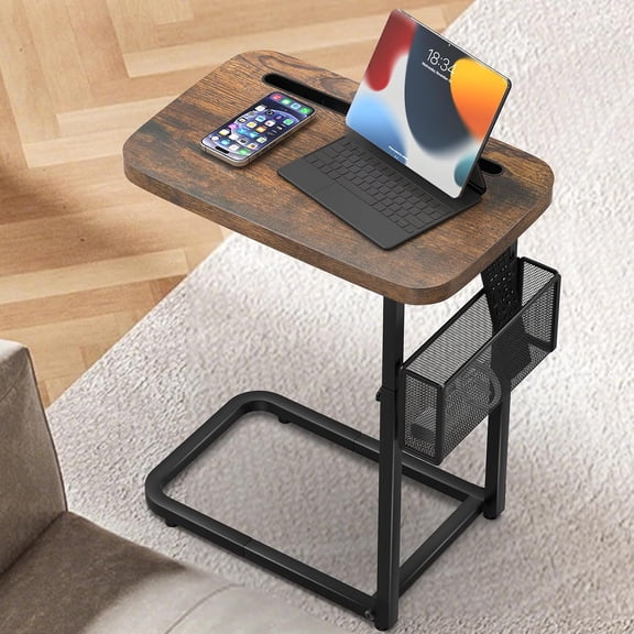 Tv Dinner Couch Tray Table with Card SlotAdjustable Height Bedside table