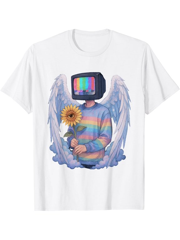Tv Head Man Angel Wings Eye Sunflower Weirdcore Aesthetic T-Shirt
