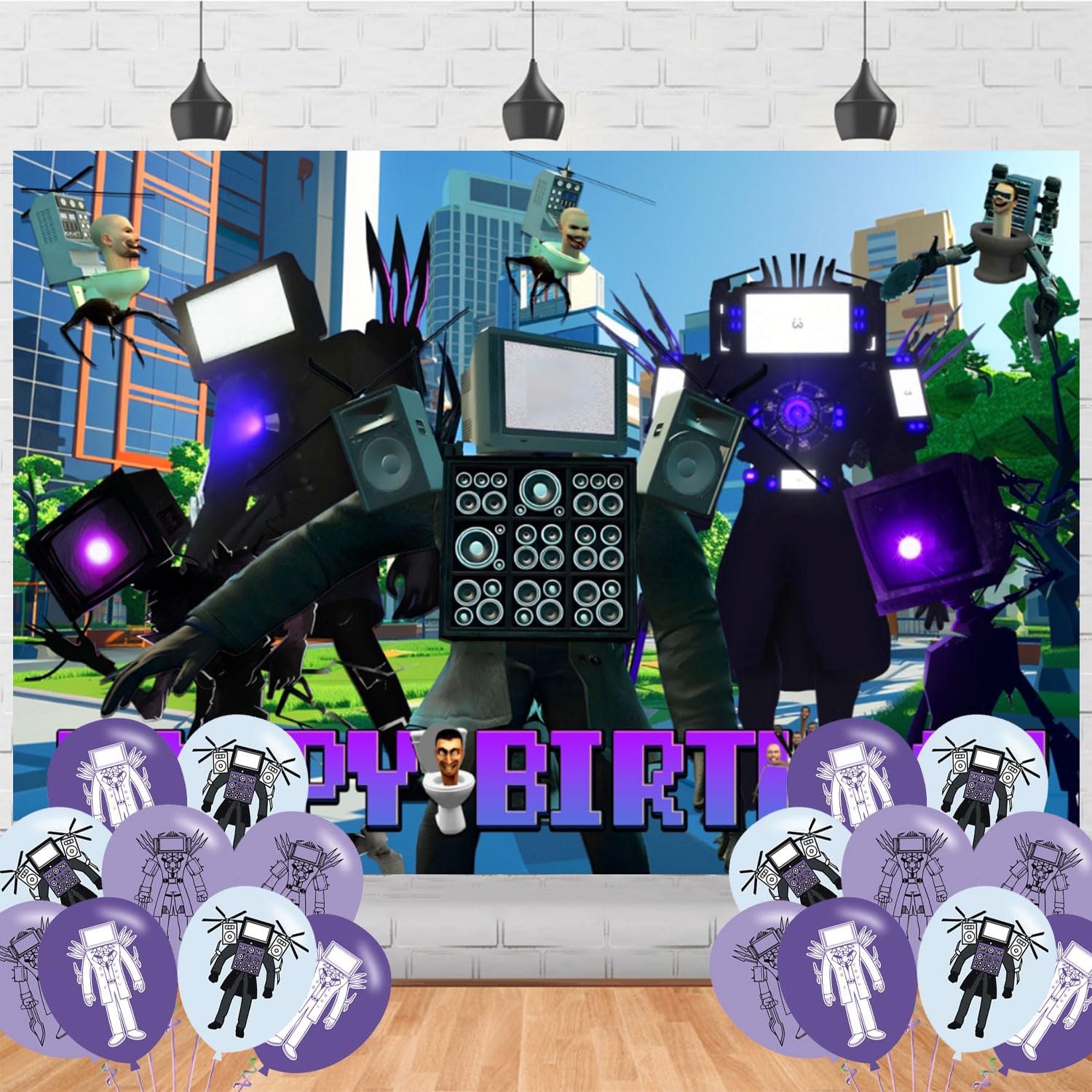 Fev Man Computer Tv Man Birthday FEV6 Party Backdrop Photo Background Cute Cartoon Tv ...