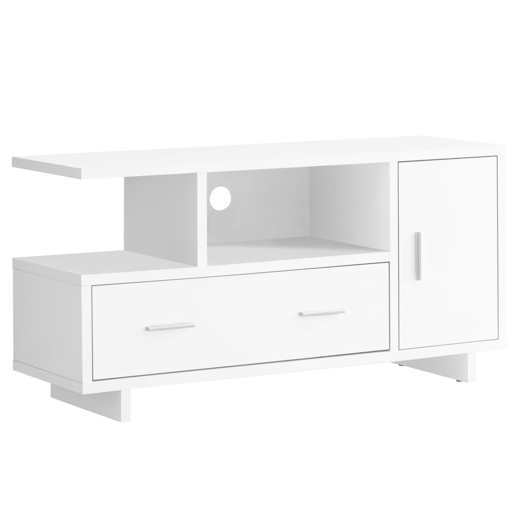White 48-Inch Media Console with Cabinet and Drawer