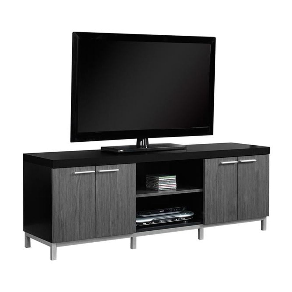 60-Inch Black and Gray Laminate TV Stand with Cabinets