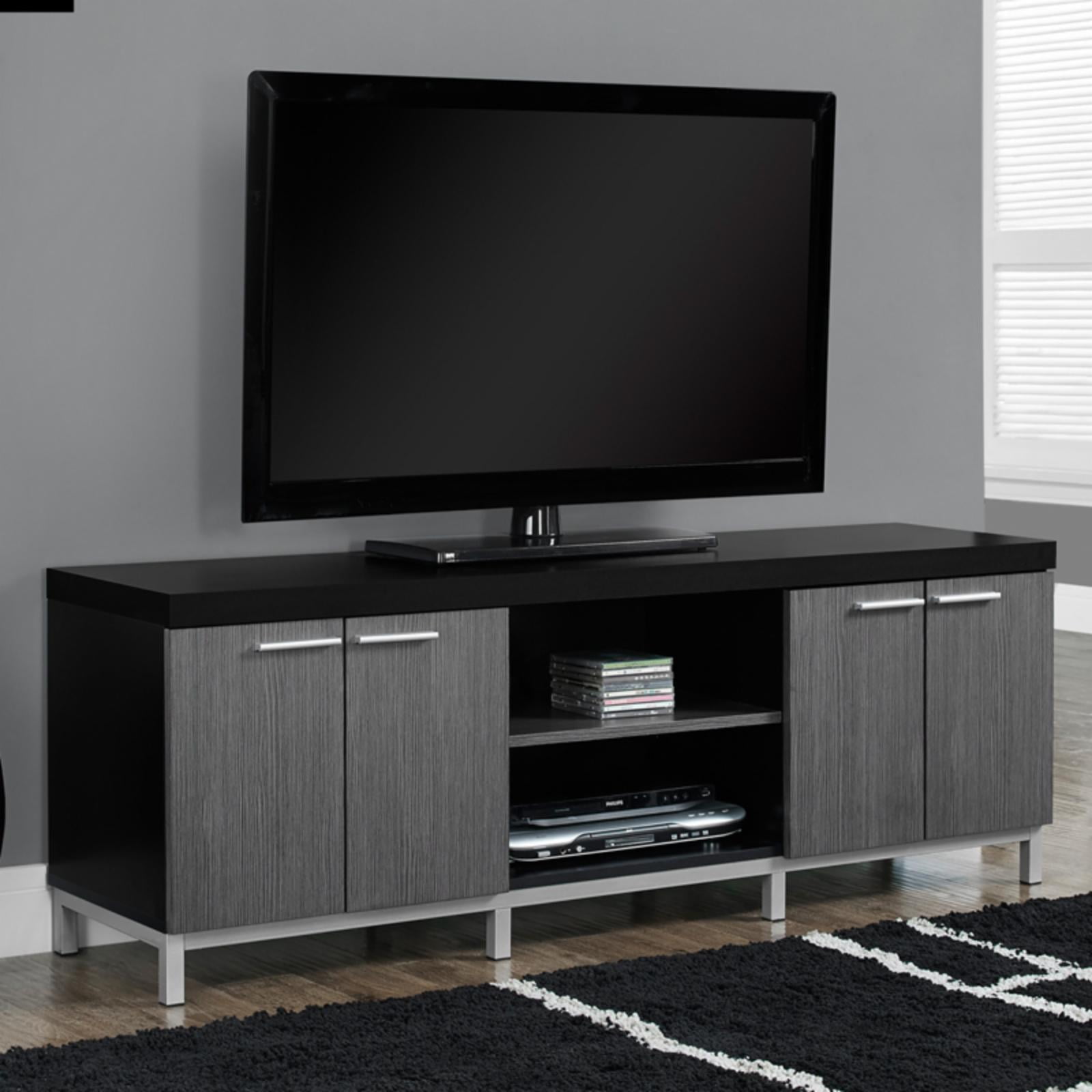 60-Inch Black and Gray Laminate TV Stand with Cabinets