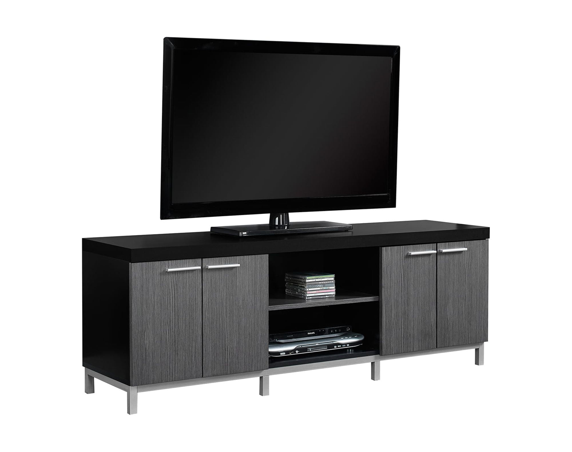 60-Inch Black and Gray Laminate TV Stand with Cabinets
