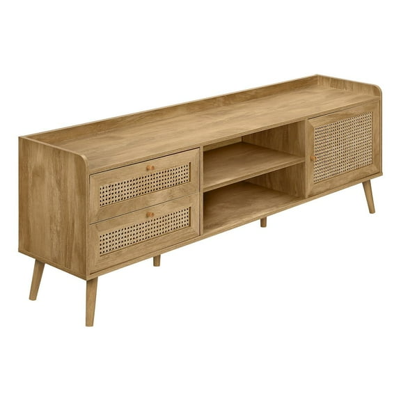 Tv Stand, 72 Inch, Console, Walnut Laminate, Wood Legs, Transitional