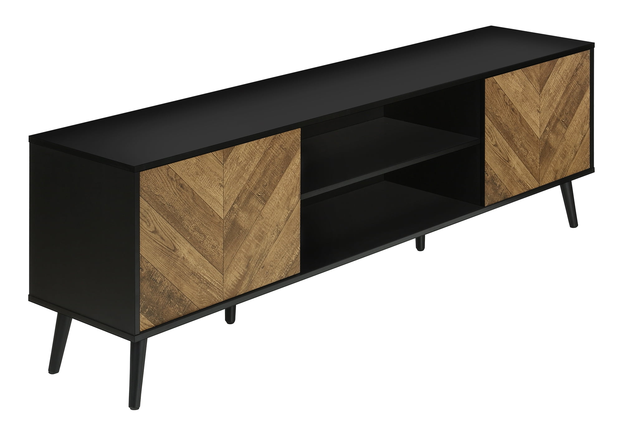 Black and Brown 72 Inch Modern TV Stand with Cabinets