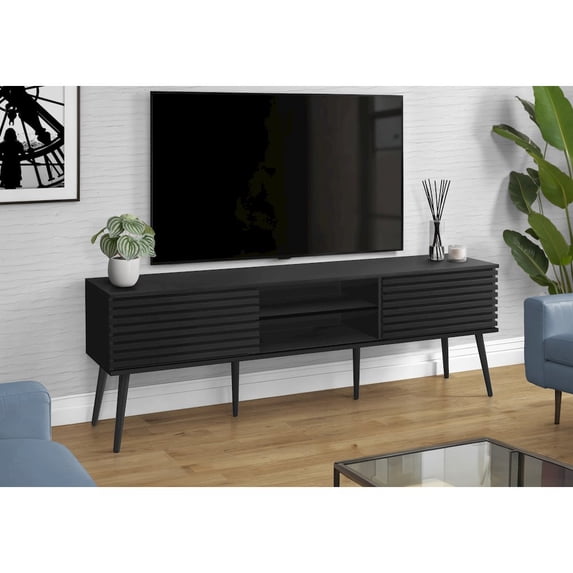 Tv Stand 72 Inch - Media Center-Console - Storage - Black Laminate -Contemporary