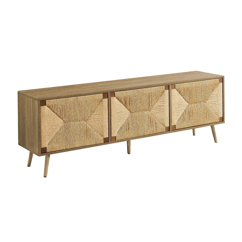 Light Walnut and Seagrass 72" Mid-Century Modern TV Stand