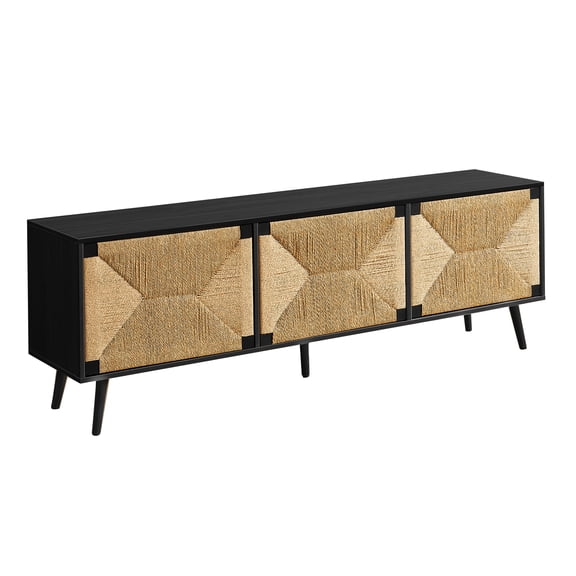 Tv Stand - 72" - Media Center - Storage - Console - Black - Seagrass-look