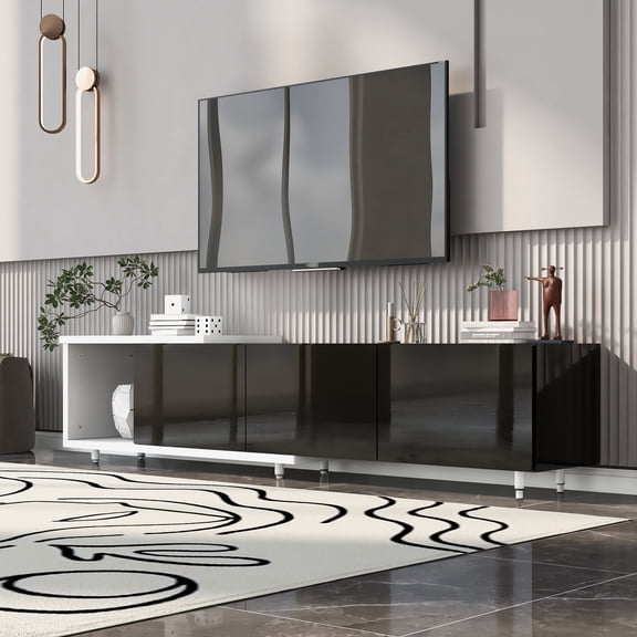 Tv Stand For 80-89 Inch Screens, 70.1'' - 100'' Extensible, Black White Design 80+ Cabinet, Adjustable, And Modern