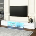 thumbnail image 1 of Tv Stand For Home Use, White, Controlled Led, Faux Marble Tabletop, 2 Drawers & Cabinets, Tempered Glass Doors White Living Room Decoration,, 1 of 5