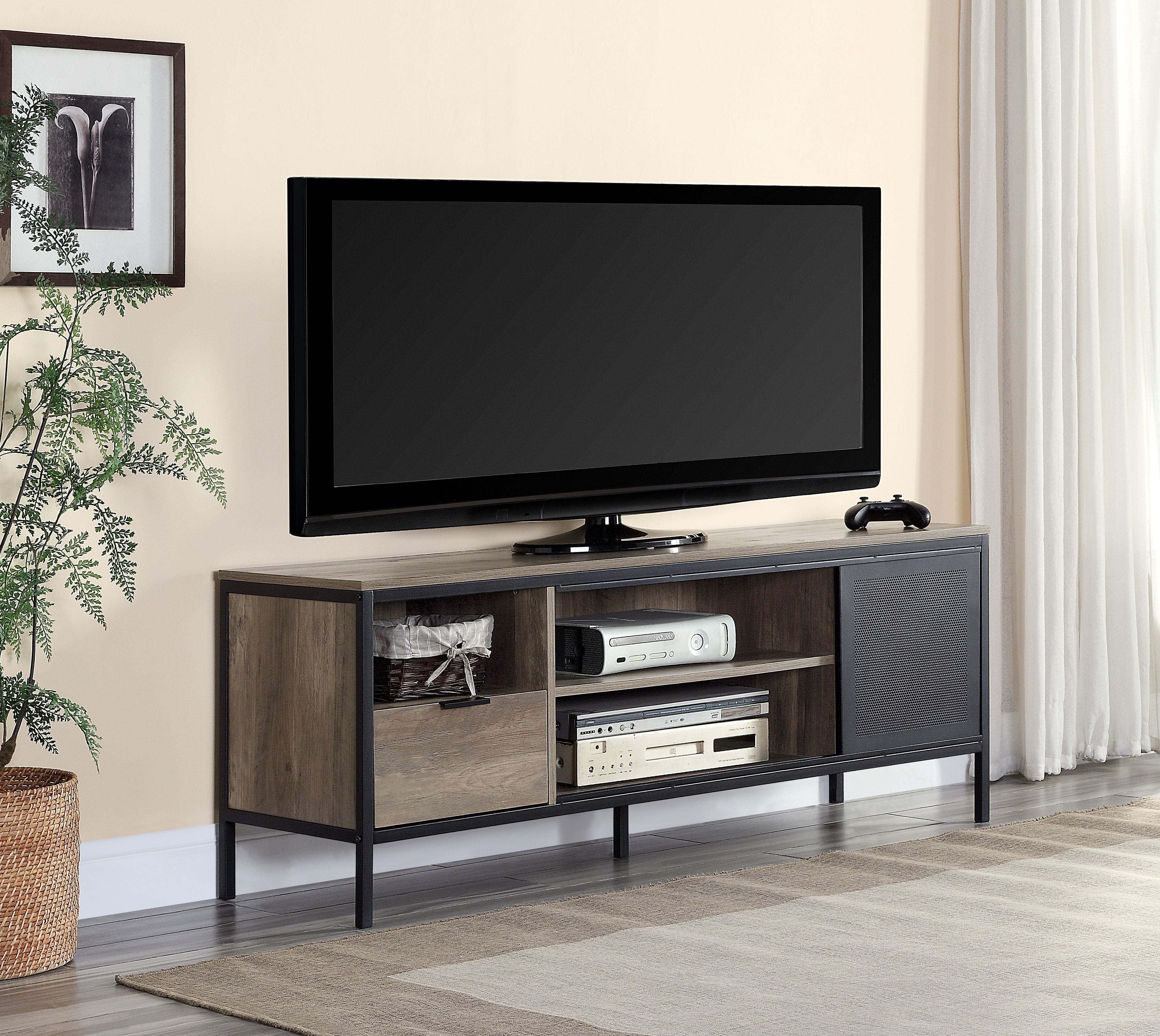 Nantan 21'' Rustic Oak & Black Industrial TV Stand with Cabinet