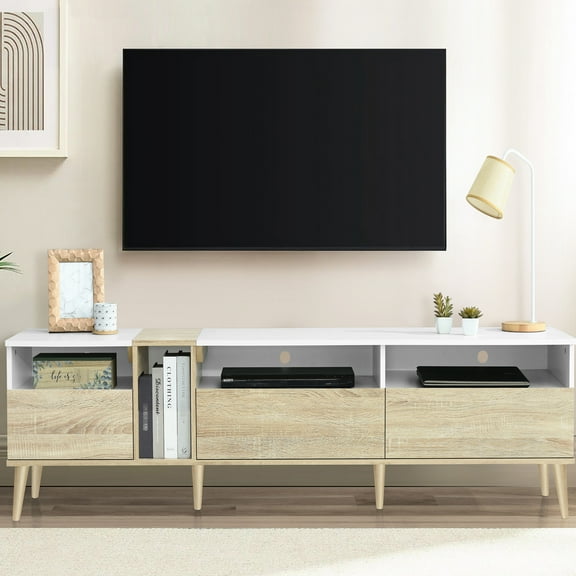 Tv Stand With 3 Drawers And Open Shelves, Fits 70-79" Tvs, Modern Entertainment Center, Color Matching Design Center & Minimalist