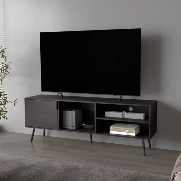 Tv Stand With Door And Open Shelf Storage - Keep Your Essentials Accessible Elegant Console Deep Shelves Maximize Capacity
