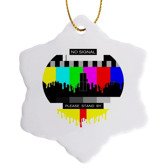 3drose, Tv Test Screen Dripping Paint Ntsc Pal No Signal Please Stand By, 3 inch Snowflake Porcelain Ornament