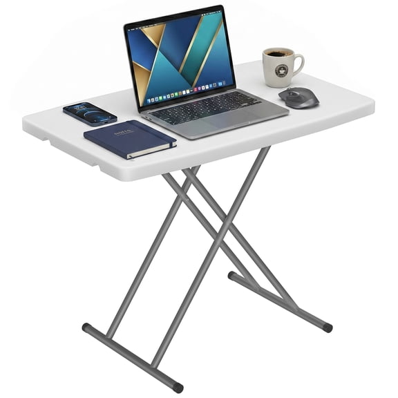 Tv Tray Table, 30"Folding Table Adjustable Desk Small Laptop Table Foldable Plastic Table for Couch or Dinner, Work & TV , White