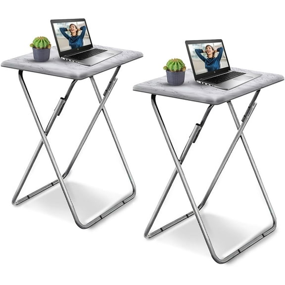 Tv Trays, Folding Tray Table, Dinner Tray Table with No Assembly Required&Sturdy, Foldable Snack Eating Trays Table for Living Room, 2PCS (White Marble)