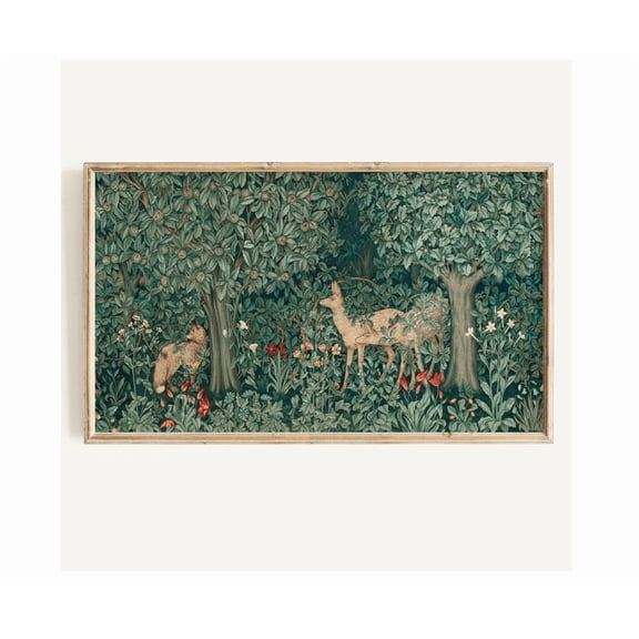 Tv Vintage Art Woodland Botanical Forest Deer & Fox Spring Art For Samsung Tv Wall Art
