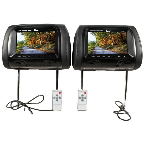 Tview T726PL-BK 7" Black Pair (2) LCD Car Headrest TV Monitor w/ IR Transmitter