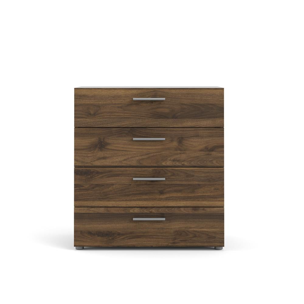 Walnut Medium Wood 4-Drawer Chest with Steel Handles
