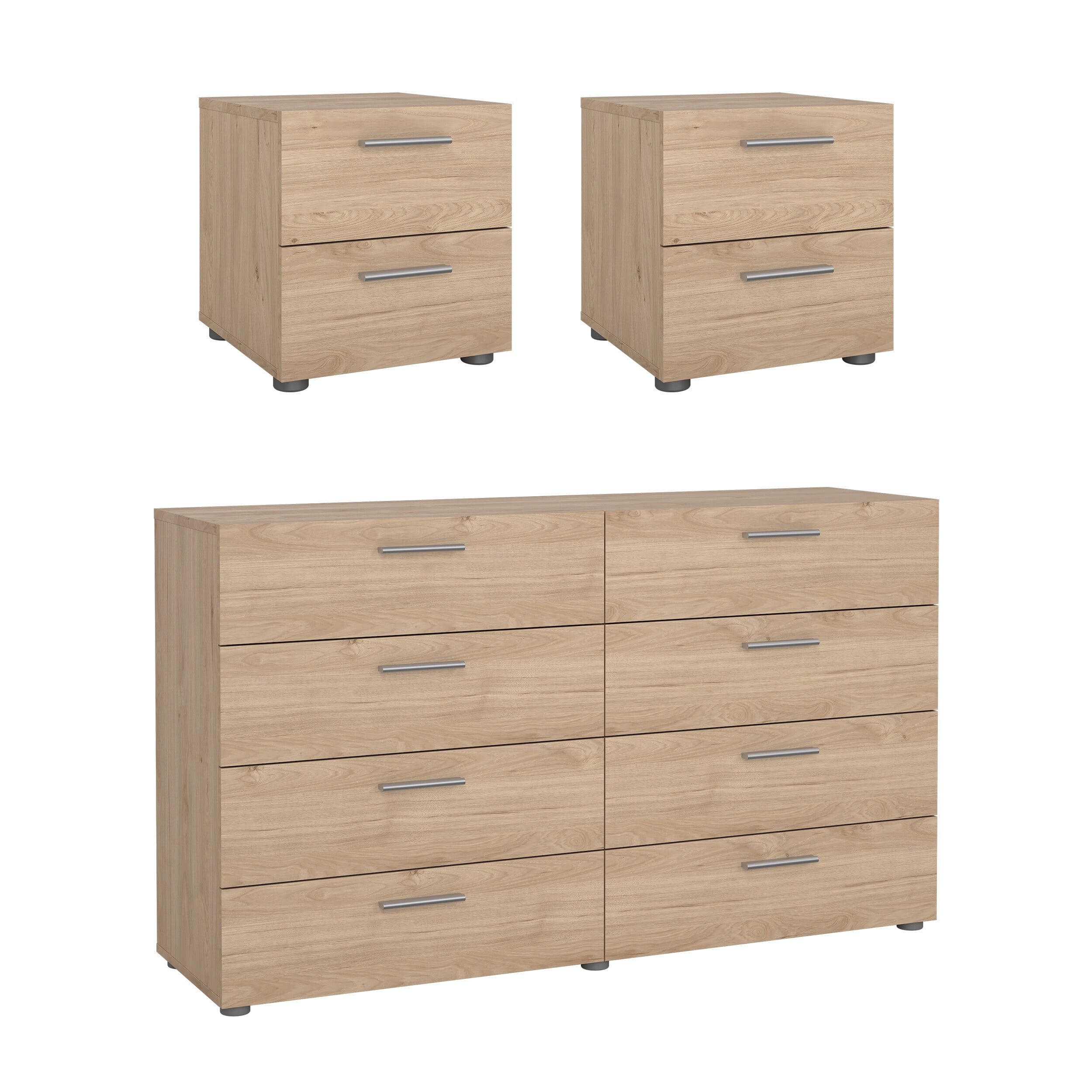 Tvilum Loft 3-Piece Bedroom Set with Dresser and Nightstands, Jackson Hickory