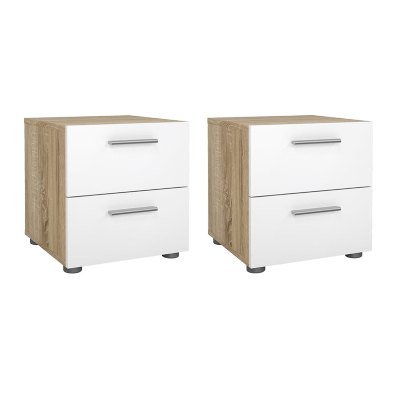 Tvilum Loft 2 Drawer Oak/White High Gloss Nightstand -Set of 2