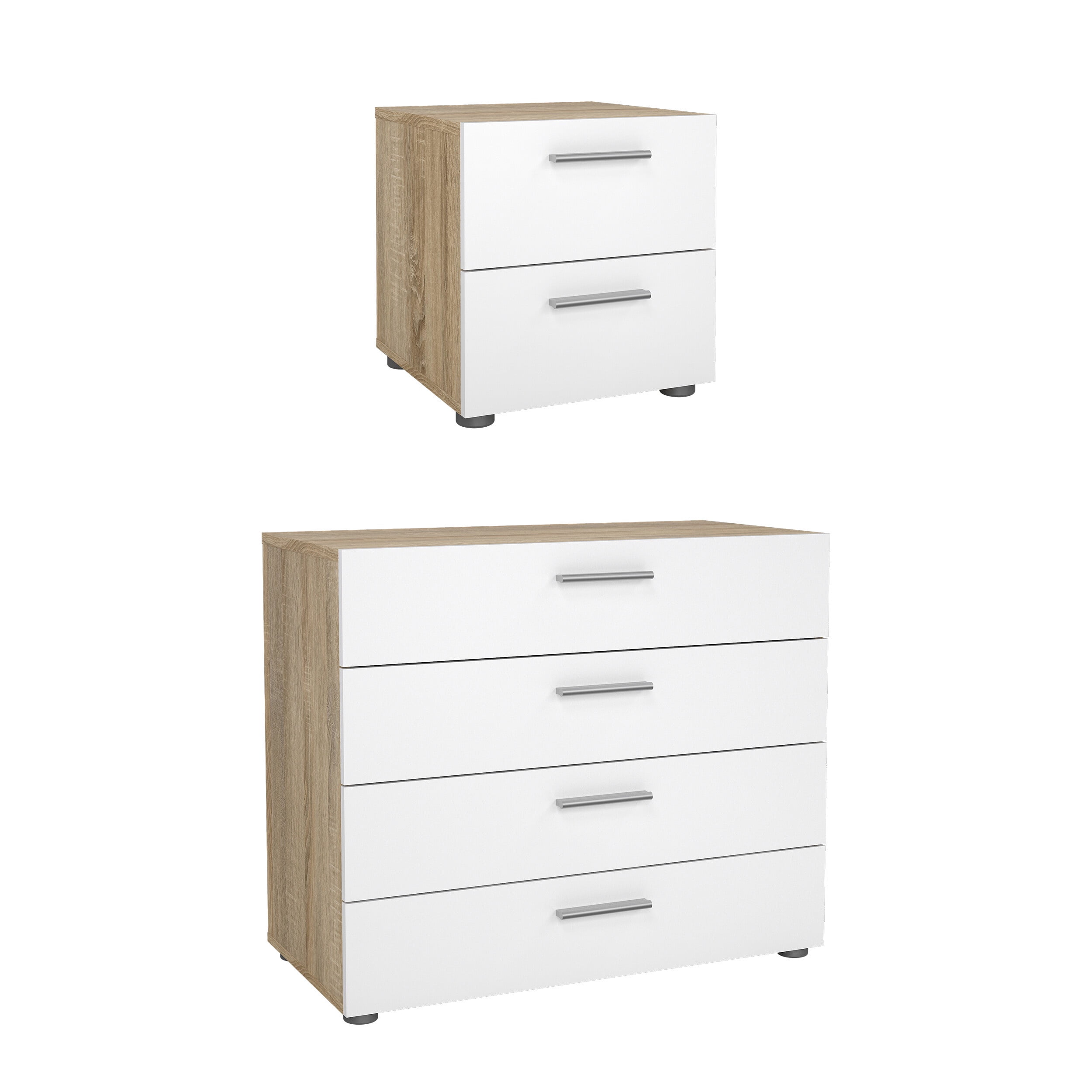 Tvilum Loft 2-Piece Bedroom Set with Chest and Nightstand, Oak/White High Gloss