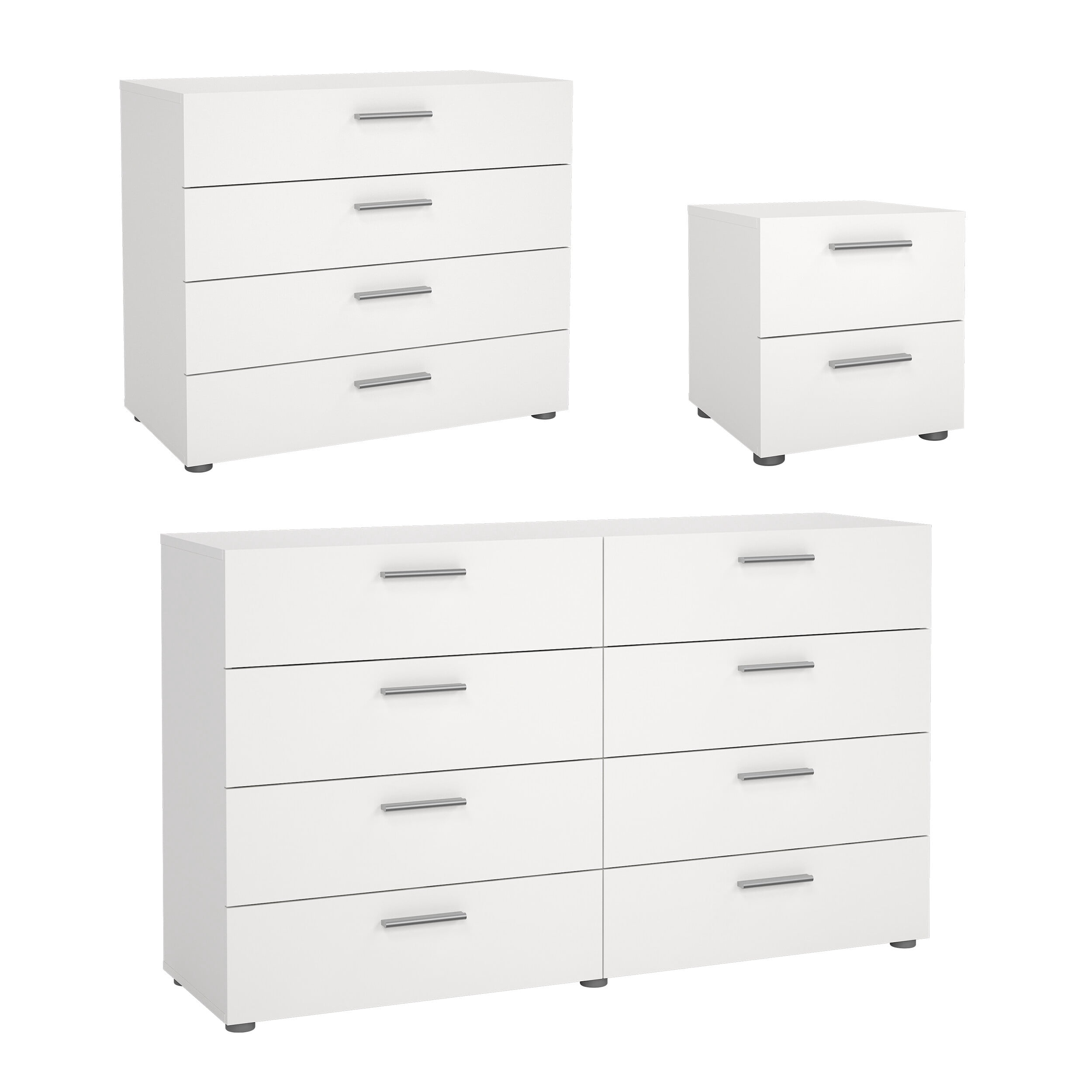 Tvilum Loft 3-Piece Bedroom Set with Dresser, Chest and Nightstand, White