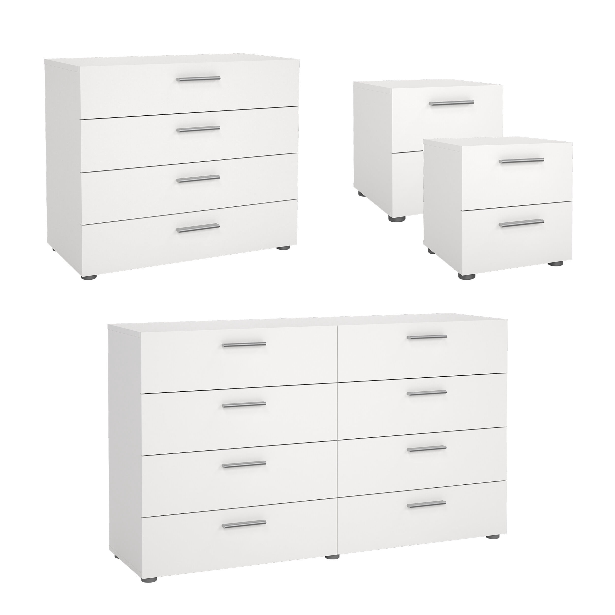 Tvilum Loft 4-Piece Bedroom Set with Dresser, Chest and Nightstands, White