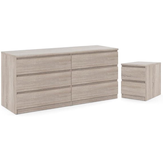 Tvilum Canada 2 Piece Set with 6 Drawer Dresser and Nightstand in Truffle