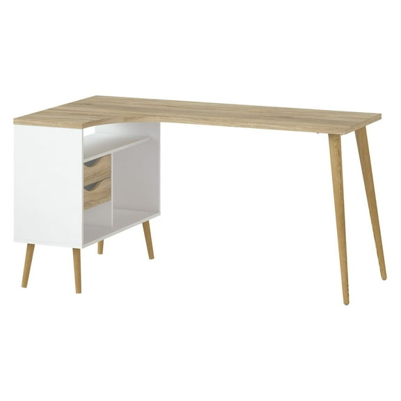 Tvilum Diana 2 Drawer Office Desk with 3 Shelves for Adults, White and Oak Structure