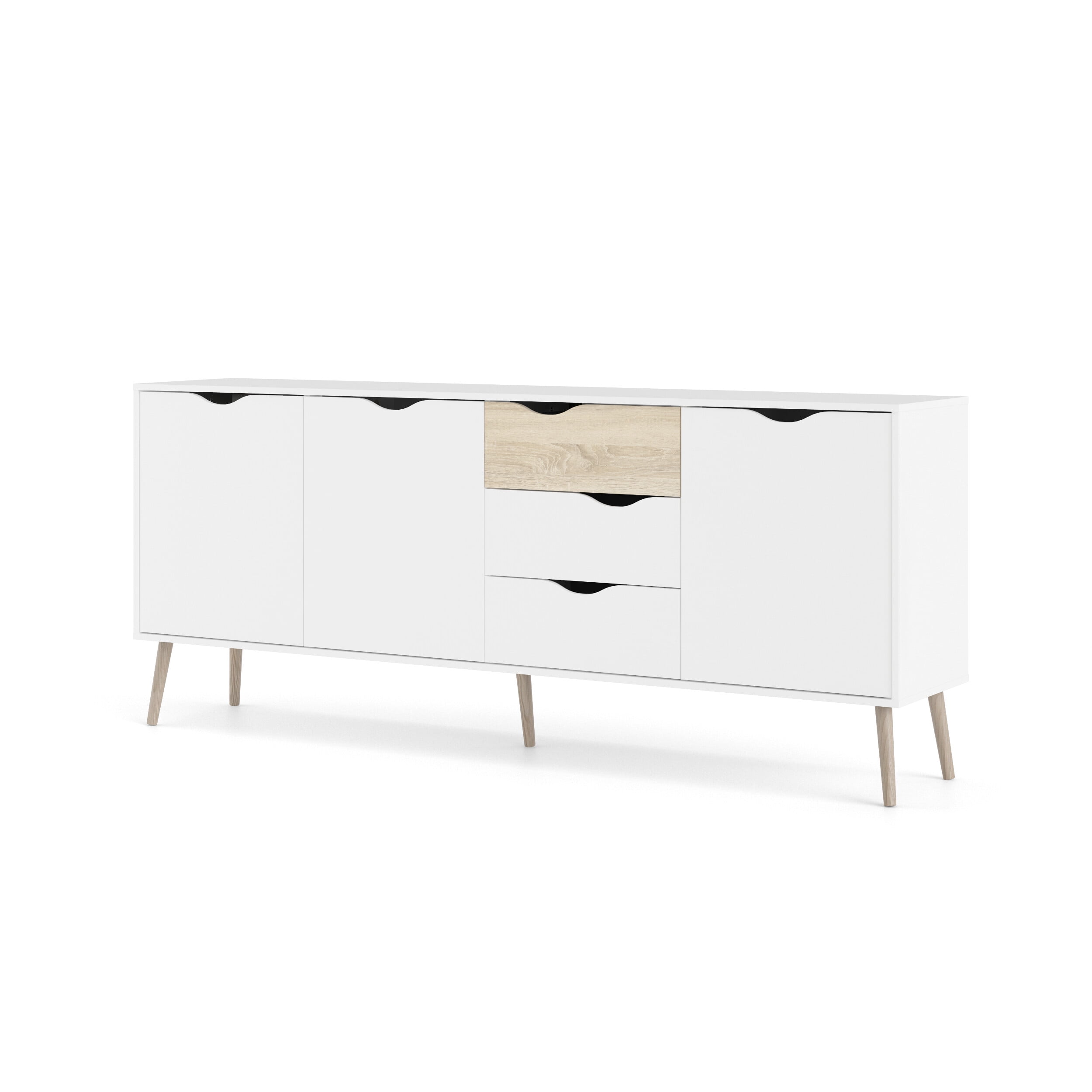 Scandinavian White and Oak 77" Sideboard with Adjustable Shelves
