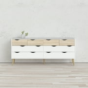 Tvilum Diana 8 Drawer Dresser for Adults, Oak Structure and White