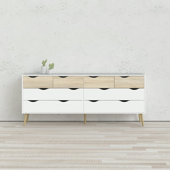 Tvilum Diana 8 Drawer Dresser for Adults, Oak Structure and White