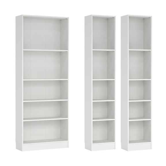 Tvilum Element 3-Piece Bookcase Set for Adults - Wide 5-Shelf Bookcase and Narrow 5-Shelf Bookcases Set of 2