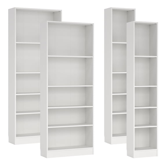 Tvilum Element 4-Piece Bookcase Set for Adults- Two Narrow 5 Shelf Bookcases and Two Wide 5 Shelf Bookcases