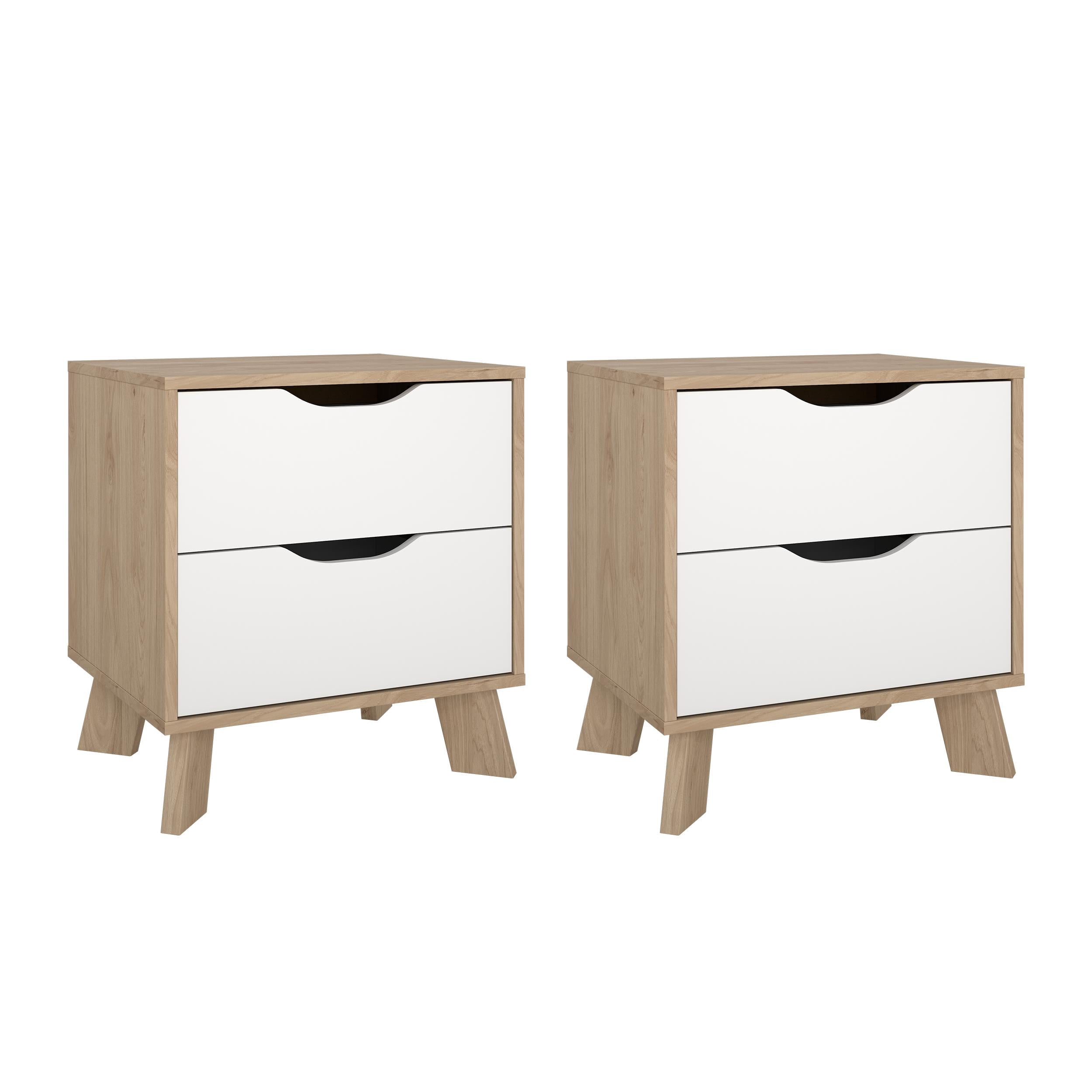 Tvilum Ikast 2 Drawer Jackson Hickory and White Nightstand - Set of 2