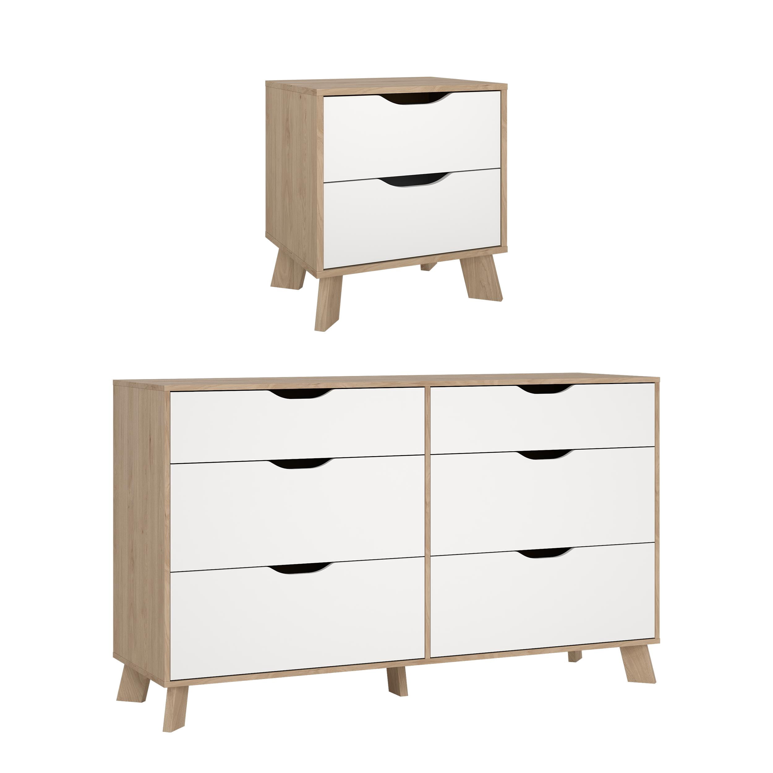 Tvilum Ikast 2-Piece Bedroom Set with Dresser and Nightstand, Jackson Hickory/White