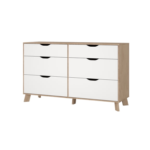 Tvilum Ikast 6 Drawer Double Dresser for Adults, Jackson Hickory/White