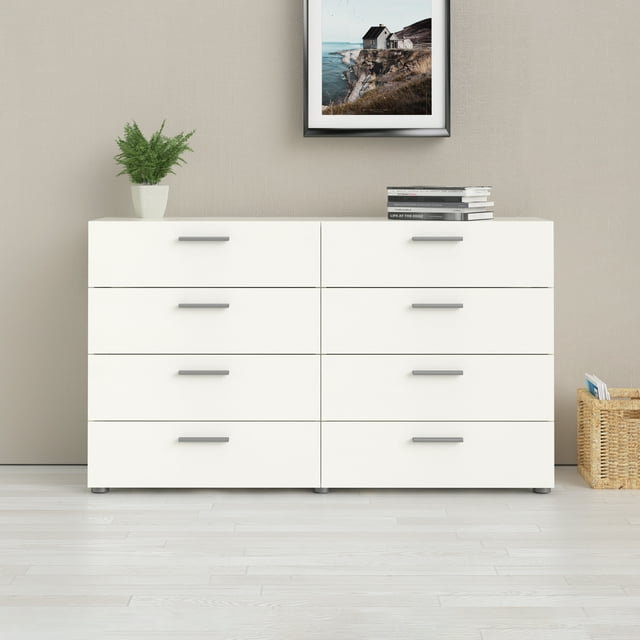 Tvilum Loft 8 Drawer Double Dresser, White Woodgrain