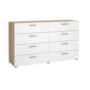 Tvilum Loft 8 Drawer Double Dresser for Adults, Oak Structure and White High Gloss