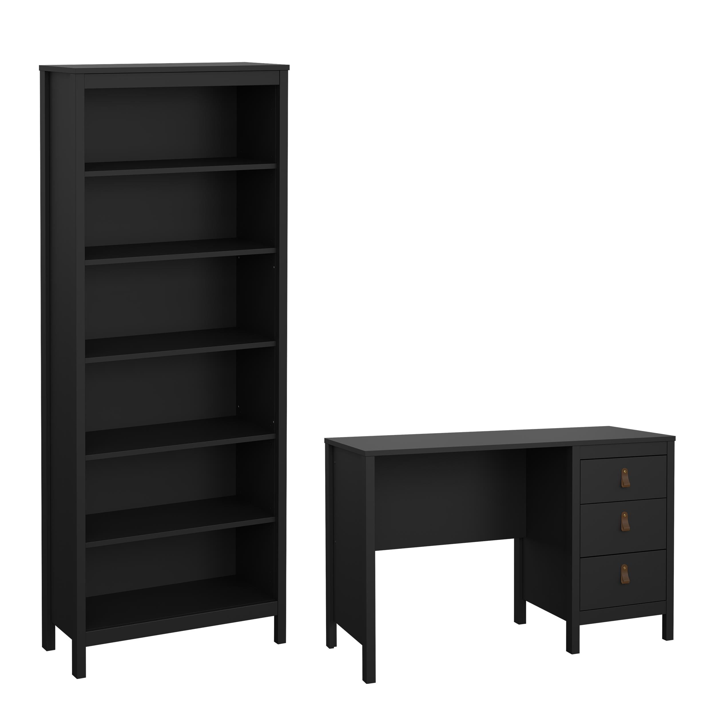 Tvilum Madrid 2-Piece Home Office Set with Desk and Bookcase, Matte Black