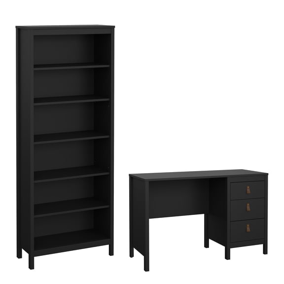Tvilum Madrid 2-Piece Home Office Set with Desk and Bookcase, Matte Black