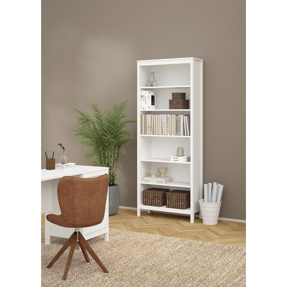 Tvilum Madrid Adjustable 6 Shelf Bookcase, Open Storage Home Office Bookshelf for Adults, White