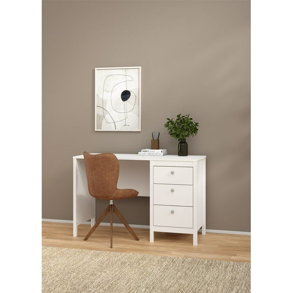 Tvilum Madrid Home Office Writing Desk with 3 Storage Drawers for Adults, White