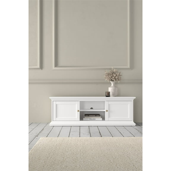 Tvilum Maison Park 2 Sliding Door TV Stand with 6 Shelves, White