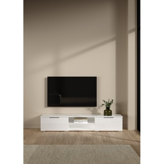 Tvilum Match 2 Drawer TV Stand with 2 Shelves, White High Gloss