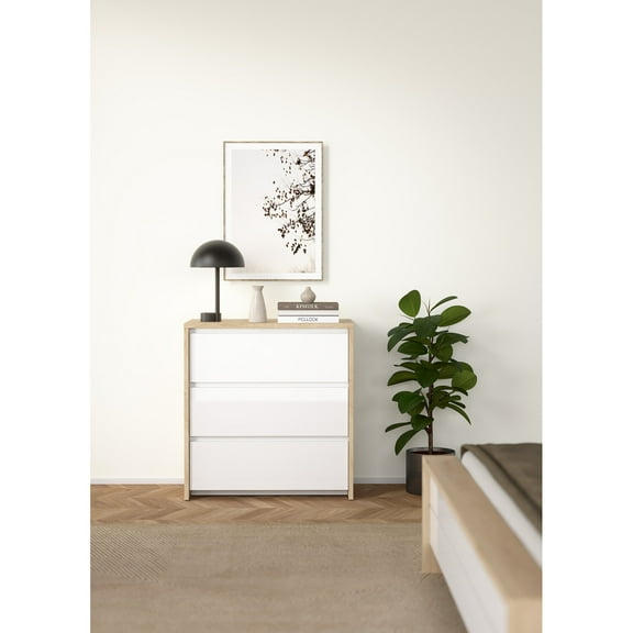 Tvilum Next 3 Drawer Chest Dresser for Adults, Jackson Hickory and White