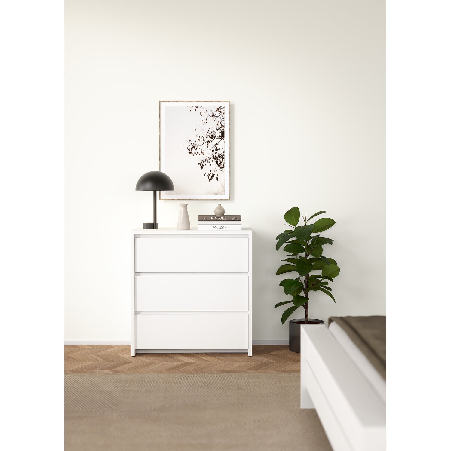 White 32" Modern 3-Drawer Chest Dresser